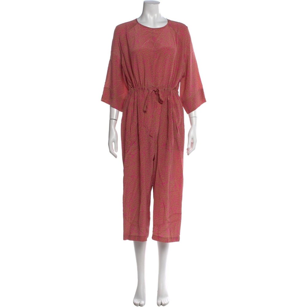 No. 6 Store 100% Silk Jumpsuit Pink Brown Polka Dot Wide Leg NWT S Maternity